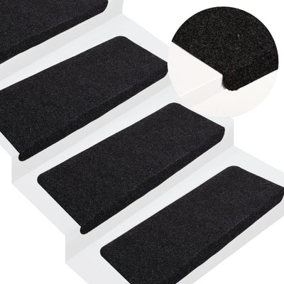 Itsekiinnittyvät porrasmatot 15 kpl 65x24,5x3,5 cm musta