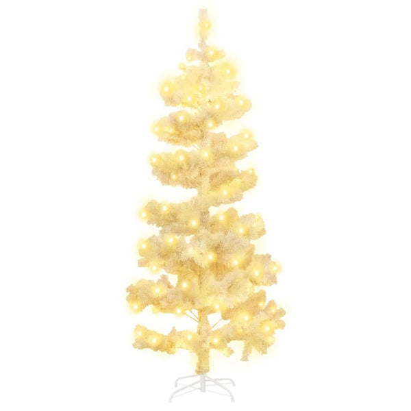 Valkoinen tekojoulukuusi telineellä esivalaistu Mada 180cm (pvc)