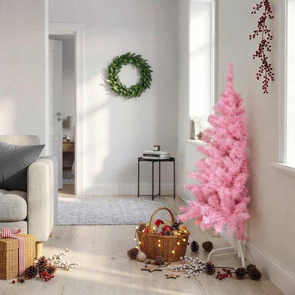 Tekojoulukuusen puolikas jalustalla pinkki 120 cm PVC