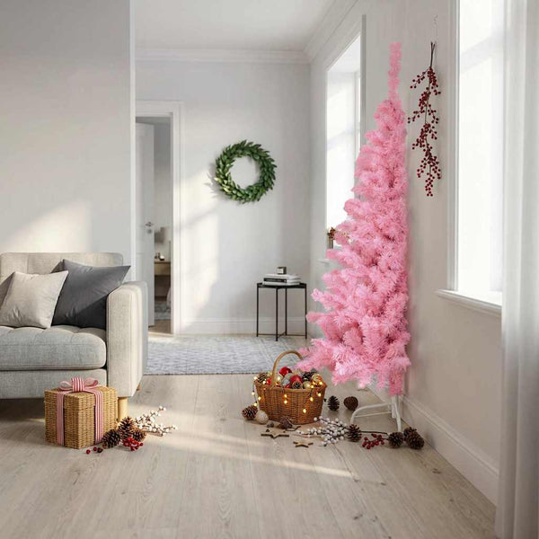Tekojoulukuusen puolikas jalustalla pinkki 180 cm PVC