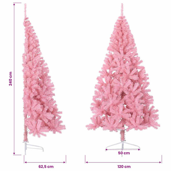 Tekojoulukuusen puolikas jalustalla pinkki 240 cm PVC