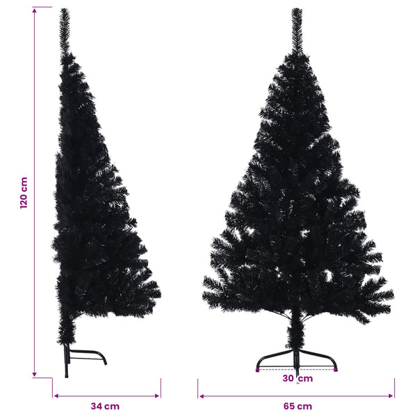 Tekojoulukuusen puolikas jalustalla musta 120 cm PVC
