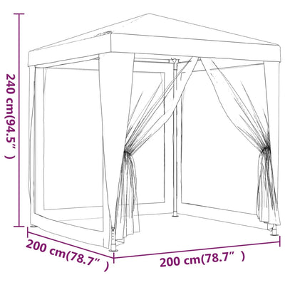 Juhlateltta 4 verkkosivuseinää sininen 2x2 m HDPE