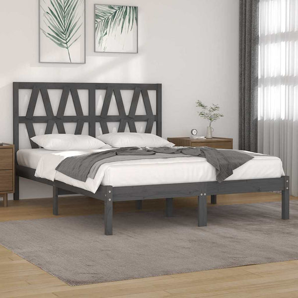 Sängynrunko harmaa täysi mänty 135x190 cm Double