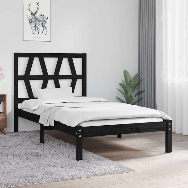 Sängynrunko musta täysi mänty 90x200 cm
