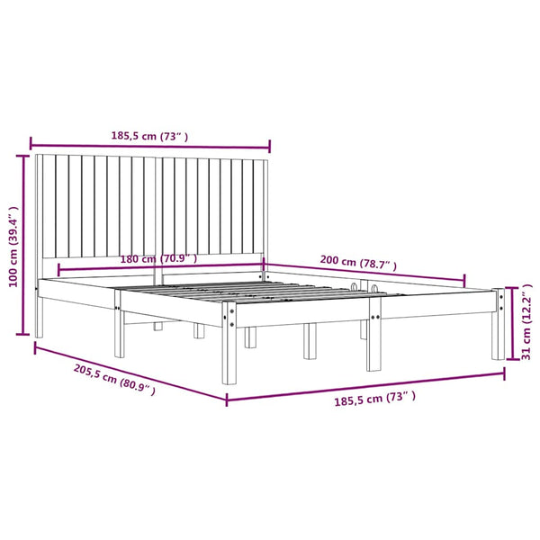 Sängynrunko musta täysi mänty 180x200 cm Super King