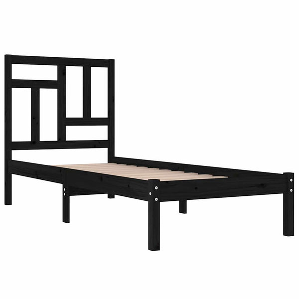 Sängynrunko musta täysi mänty 90x190 cm Single