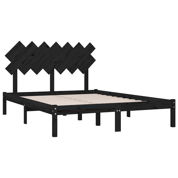 Sängynrunko musta 150x200 cm King Size täysi puu