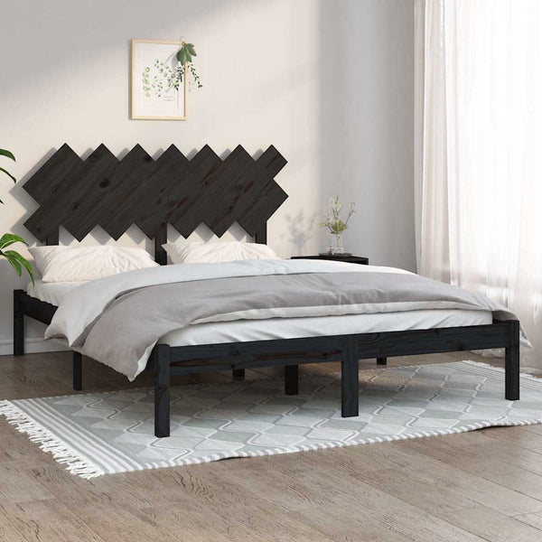 Sängynrunko musta 150x200 cm King Size täysi puu