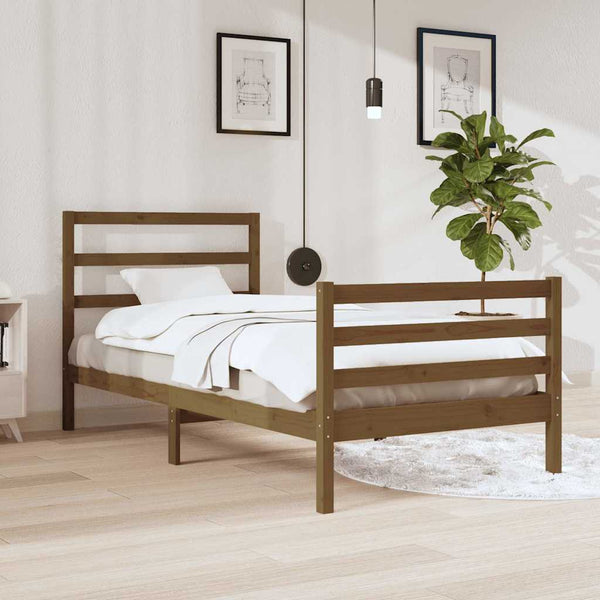 Sängynrunko hunajanruskea täysi mänty 90x200 cm