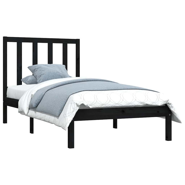 Sängynrunko musta täysi mänty 90x190 cm Single