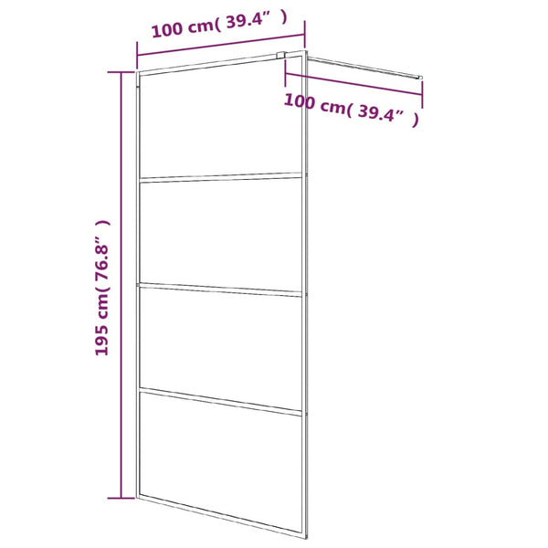 Walk-in suihkuseinäke musta 100x195 cm puolihuurrettu ESG-lasi