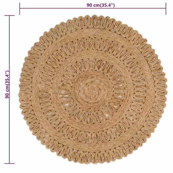 Matto käsinpunottu juutti 90 cm pyöreä