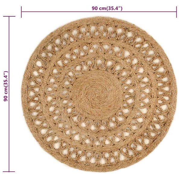 Matto käsinpunottu juutti 90 cm pyöreä