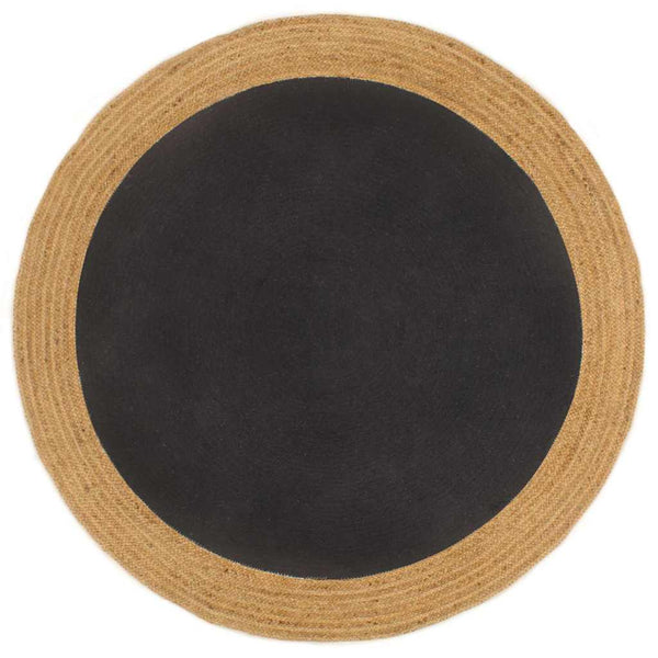 Matto punottu musta/luonnollinen 90 cm juutti/puuvilla pyöreä