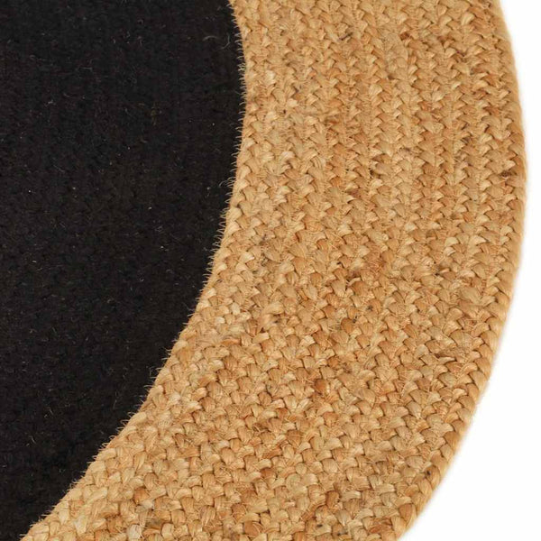 Matto punottu musta/luonnollinen 90 cm juutti/puuvilla pyöreä