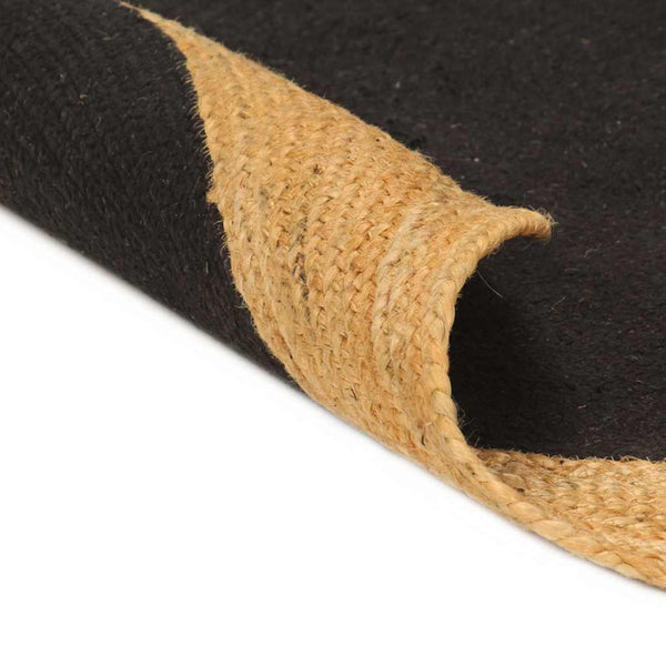 Matto punottu musta/luonnollinen 180 cm juutti/puuvilla pyöreä