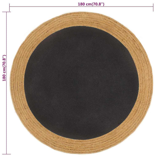 Matto punottu musta/luonnollinen 180 cm juutti/puuvilla pyöreä