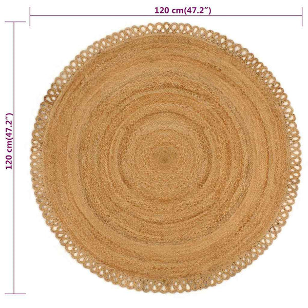 Punottu matto aaltoreuna 120 cm Juutti pyöreä