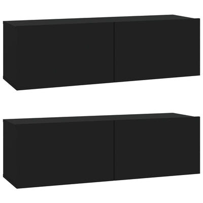 TV-seinäkaapit 2 kpl musta 100x30x30 cm tekninen puu