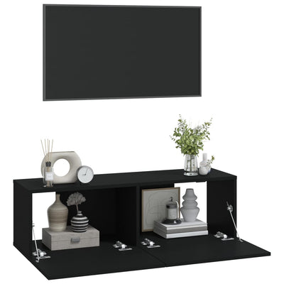 TV-seinäkaapit 2 kpl musta 100x30x30 cm tekninen puu