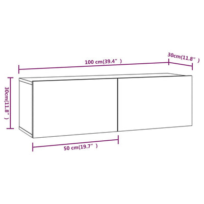 TV-seinäkaapit 2 kpl musta 100x30x30 cm tekninen puu