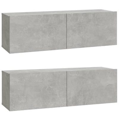 TV-seinäkaapit 2 kpl betoninharmaa 100x30x30 cm tekninen puu