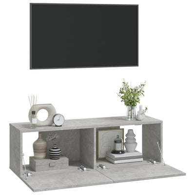 TV-seinäkaapit 2 kpl betoninharmaa 100x30x30 cm tekninen puu