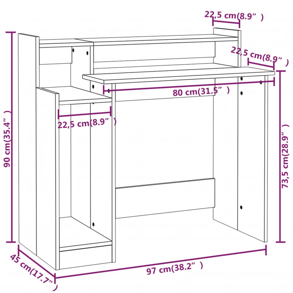 Valk työpöytä led-valoilla Algot 97x45x90cm (puinen)