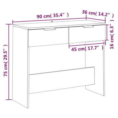 Konsolipöytä musta 90x36x75 cm tekninen puu
