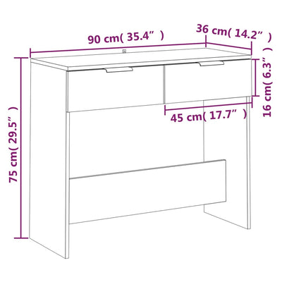 Konsolipöytä betoninharmaa 90x36x75 cm tekninen puu