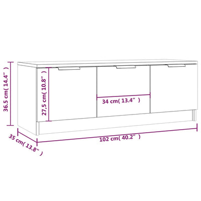 TV-taso betoninharmaa 102x35x36,5 cm tekninen puu