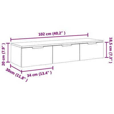 Seinäkaappi betoninharmaa 102x30x20 cm tekninen puu