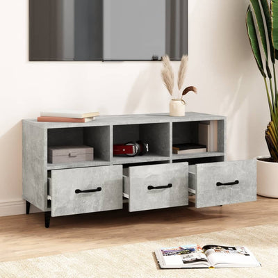 TV-taso betoninharmaa 102x35x50 cm tekninen puu