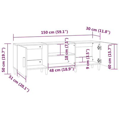 TV-taso musta 150x30x50 cm tekninen puu