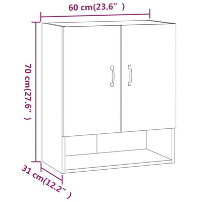 Seinäkaappi betoninharmaa 60x31x70 cm tekninen puu