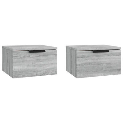 Seinäkiinnitettävät yöpöydät 2 kpl harmaa Sonoma 34x30x20 cm