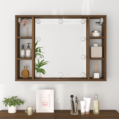 Peilikaappi LED-valoilla ruskea tammi 76x15x55 cm