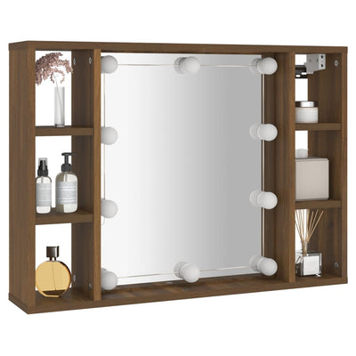 Peilikaappi LED-valoilla ruskea tammi 76x15x55 cm