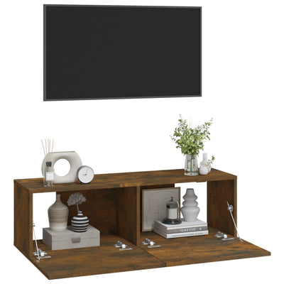 TV-seinäkaappi 2 kpl savutammi 100x30x30 cm tekninen puu