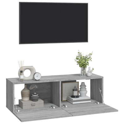 TV-seinäkaapit 2 kpl harmaa Sonoma 100x30x30 cm tekninen puu