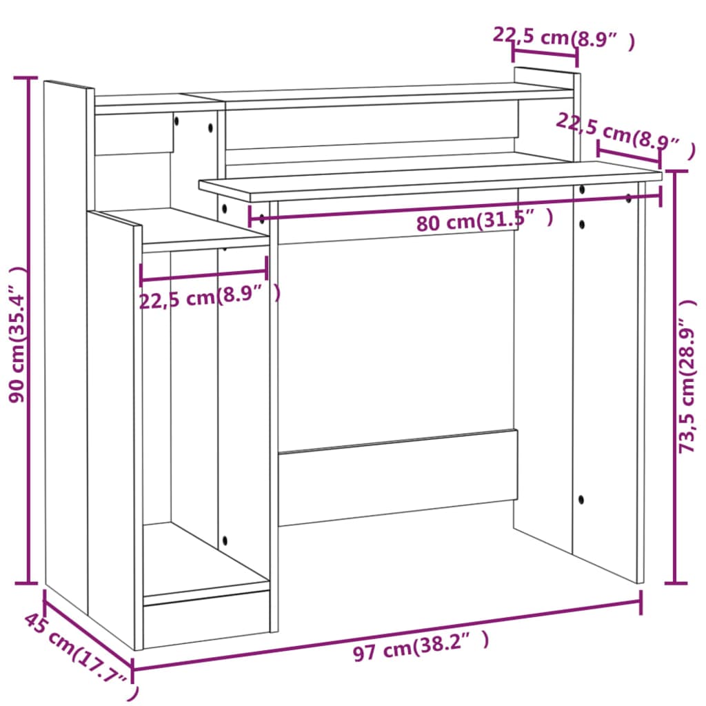 Harmaa työpöytä led-valoilla Algot 97x45x90cm (puinen)