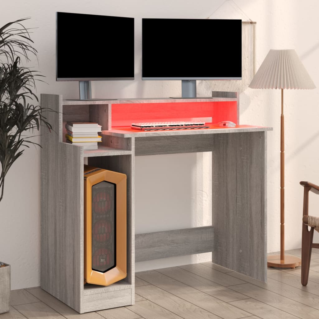 Harmaa työpöytä led-valoilla Algot 97x45x90cm (puinen)