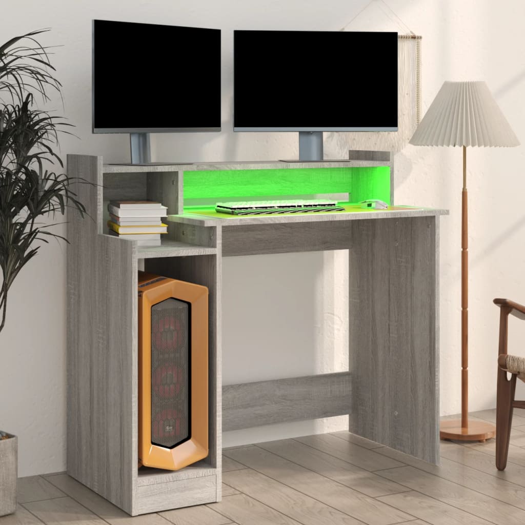 Harmaa työpöytä led-valoilla Algot 97x45x90cm (puinen)