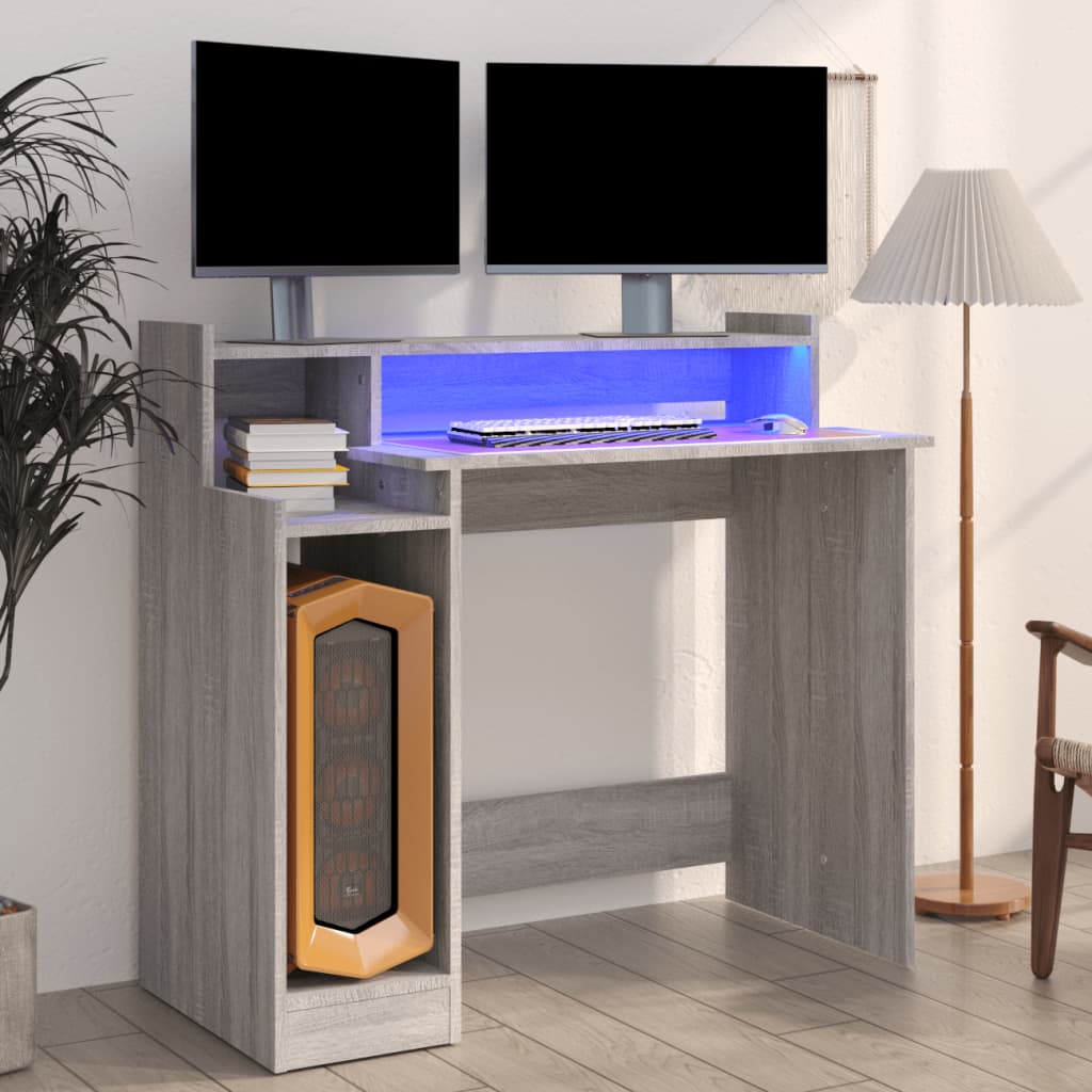 Harmaa työpöytä led-valoilla Algot 97x45x90cm (puinen)