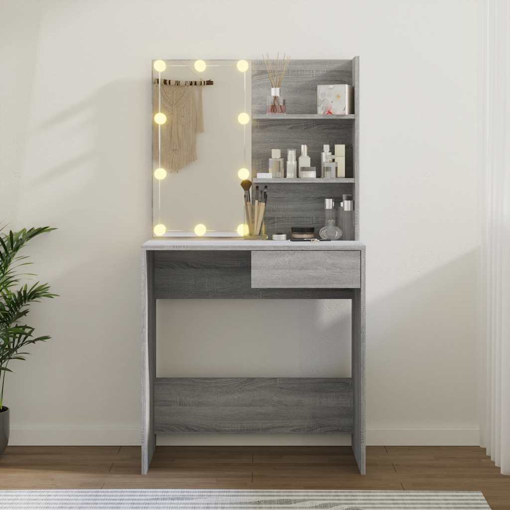 Harmaa peilipöytä led-valoilla Flintoaca 74,5x40x141cm (sonoma)