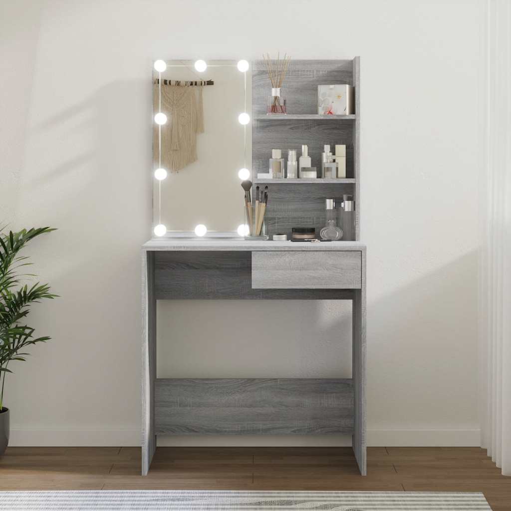 Harmaa peilipöytä led-valoilla Flintoaca 74,5x40x141cm (sonoma)