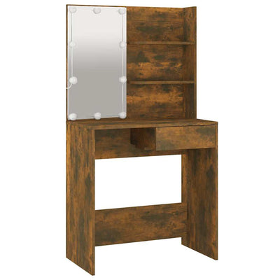 Ruskea tammi peilipöytä led-valoilla Flintoaca 74,5x40x141cm