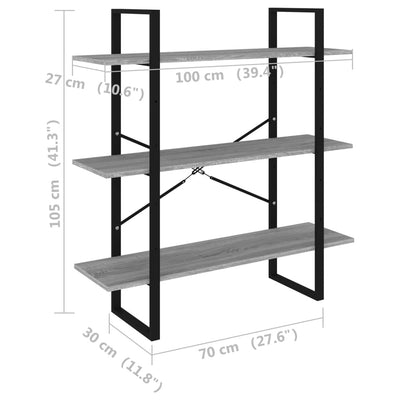 Kirjahylly harmaa Sonoma 100x30x105 cm tekninen puu