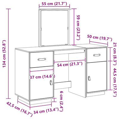 Valkoinen meikkipöytäsarja peilillä Nuhzet (mänty)